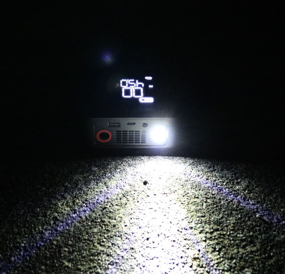 暗い夜道で PANP RIDE PRO の LEDライトが足元を照らしているところ